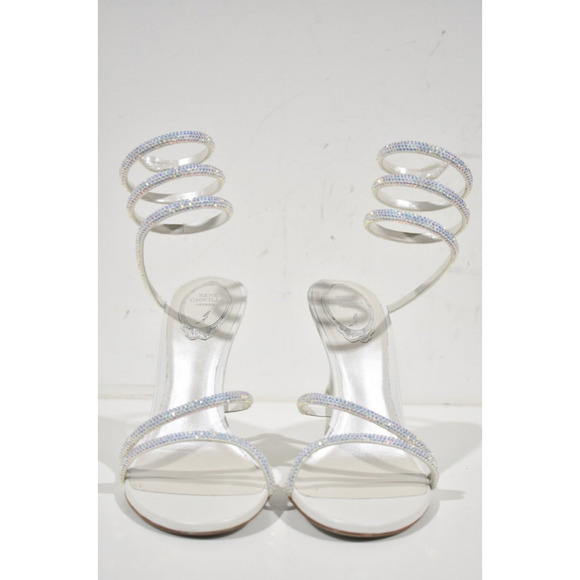 Rene Caovilla Margot Ivory White Crystal Ankle Wrap Strap Sandal Heel Pump 36 - Picture 6 of 12